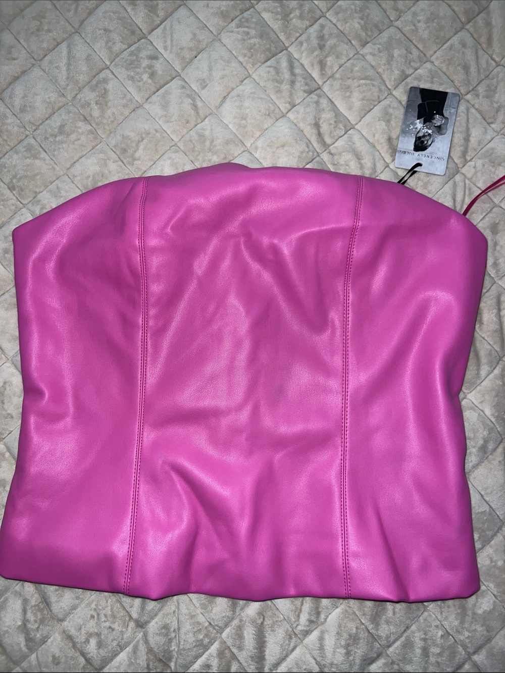 Sincerely Jules Hot Pink Faux Leather Strapless Bustier Top